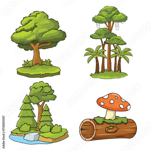 Set of cartoon tree illustrations isolated on white. Simple and flat design. Tree icons with forest concepts.