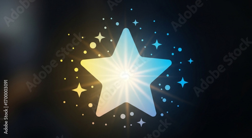 Radiant starburst with shimmering particles creates a magical, celebratory, and inspiring visual for award ceremonies, achievements, or holiday themes, evoking wonder and excitement.