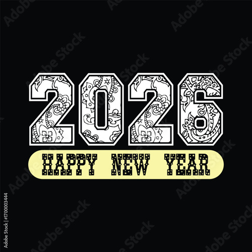 Happy new year 2026 text design for brochure design template card banner vector illustration.