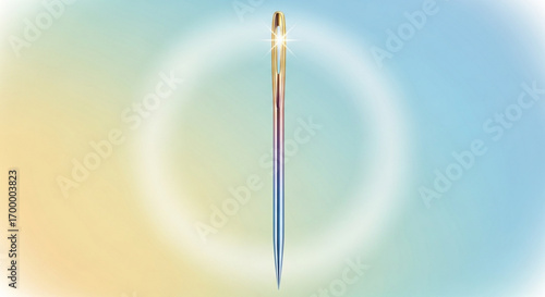 Sparkling golden needle with vibrant metallic sheen poised for precise stitching and creative projects, symbolizing craftsmanship and attention to detail