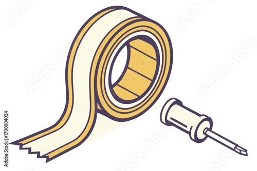 Adhesive Tape Roll and Screwdriver Tool.