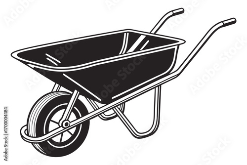 Black and White Wheelbarrow Illustration.