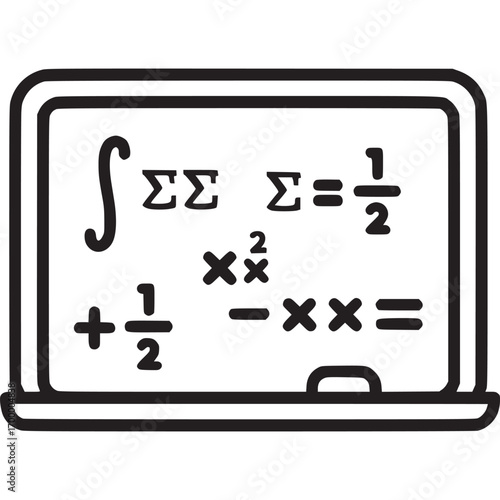 Illustration of a blackboard with mathematical equations isolated on white background, representing education, learning, and problemsolving in a minimalist design