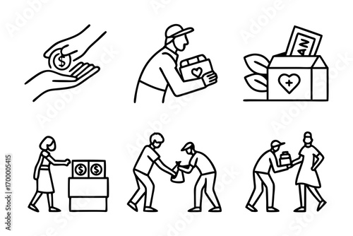 Charity and Donation Icons Set.