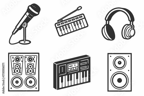 Collection of Music Production and Audio Equipment Icons.
