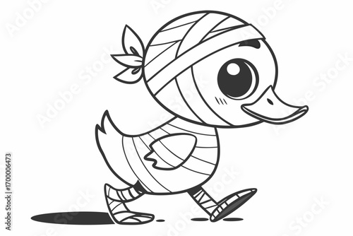 Cute cartoon duckling dressed as a mummy.