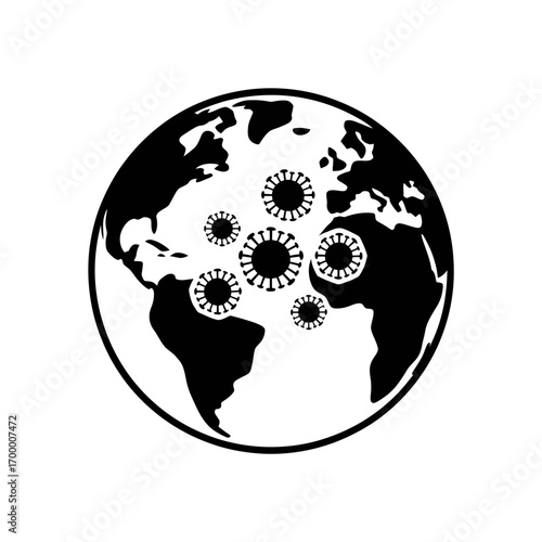 Global Pandemic Illustration World Map with Virus Cells Spread Across Continents Conceptual Artwork