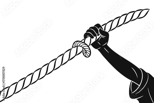 Hand Gripping Thick Rope Tightly.