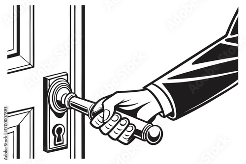 Hand Turning Door Knob Opening Entrance.