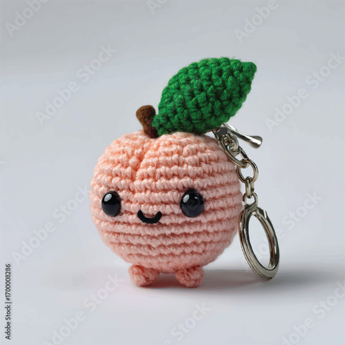 Adorable Peach Keychain with Crochet Design and Kawaii Face Ideal for Gifts and Accessories