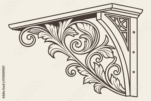 Ornate Decorative Architectural Bracket with Scrollwork.