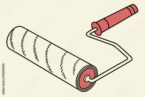 Red Paint Roller Tool Illustration.