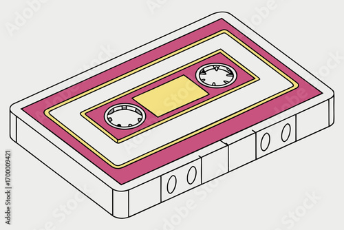 Retro Cassette Tape Isometric Illustration.