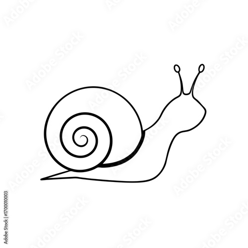 Simple outline drawing of a snail side view on transparent background