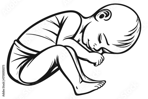 Stylized Black and White Illustration of a Sleeping Baby.