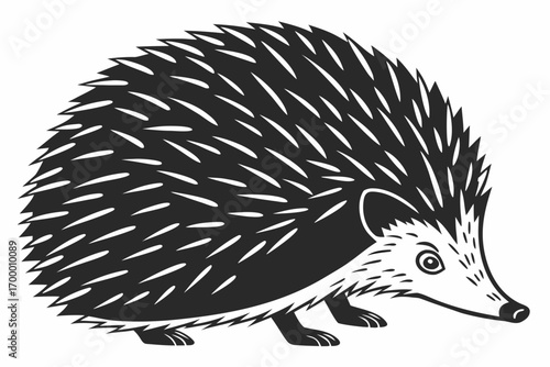 Stylized Black and White Hedgehog Illustration.