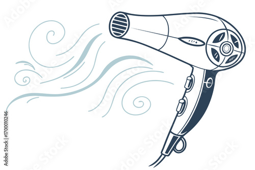Stylized Hair Dryer Blowing Gentle Air Currents.