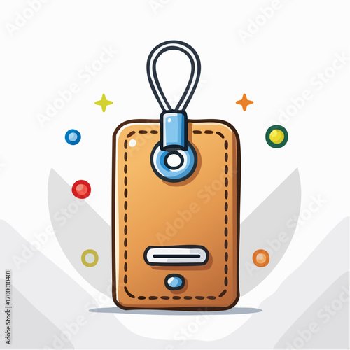 Brown Leather Luggage Tag With Blue String Attachment On White Background