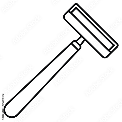 Simple Black and White Line Drawing of a Disposable Razor with a Handle Keywords: razor, shaving, razor blade, grooming, personal care, hygiene