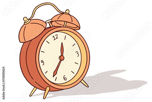 Vintage Alarm Clock Illustration with Shadow.