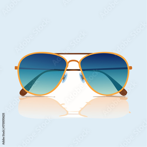 Gold Aviator Sunglasses With Blue Gradient Lenses And Reflection