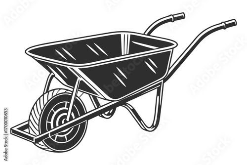 Vintage Black and White Wheelbarrow Illustration.