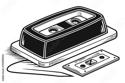 Vintage Cassette Tape and Player Illustration.