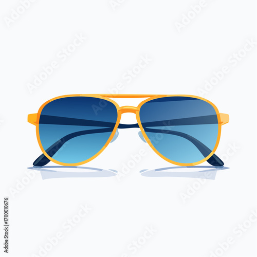 Gold Aviator Sunglasses With Blue Lenses On White Background