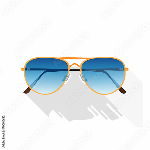 Gold Aviator Sunglasses With Blue Lenses On White Background