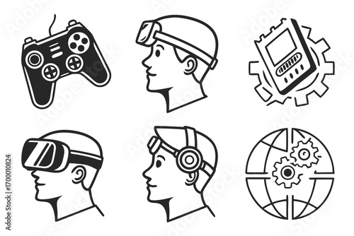 Virtual Reality and Gaming Technology Icons.