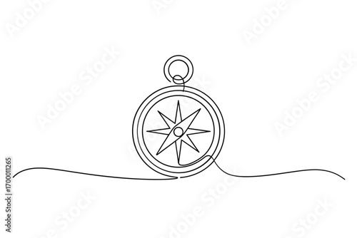 Minimalist single line drawing of a compass pendant
