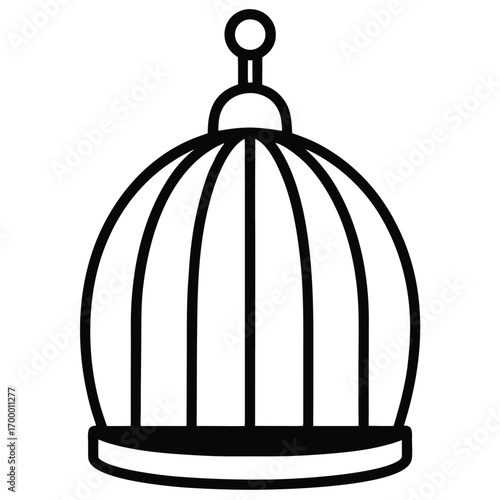 Simple Line Drawing of a Birdcage on a White Background animal