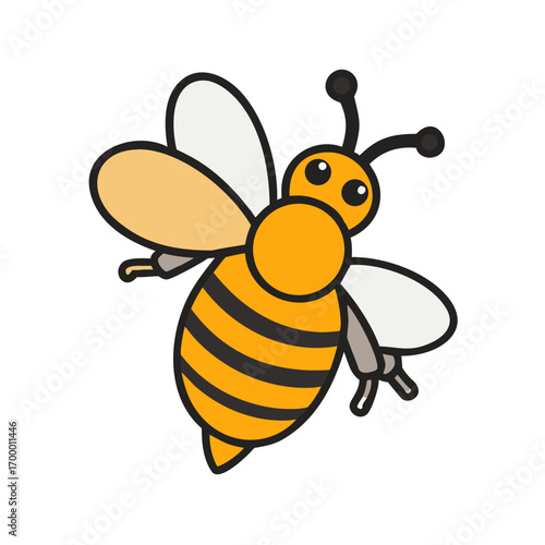 Cartoon Bee Clipart Vector Illustration Isolated on White Background, Cute Flying Honeybee Icon Design for Digital Art, Kids, Education, Decoration