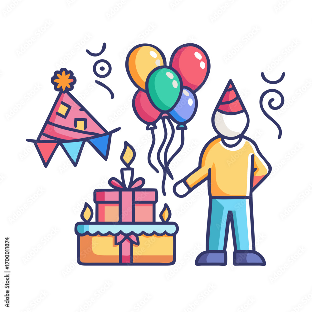 Obraz premium Birthday cake with candles, happy birthday cake, happy birthday clip art, happy birthday clip art vector icon, isolated on a white background.