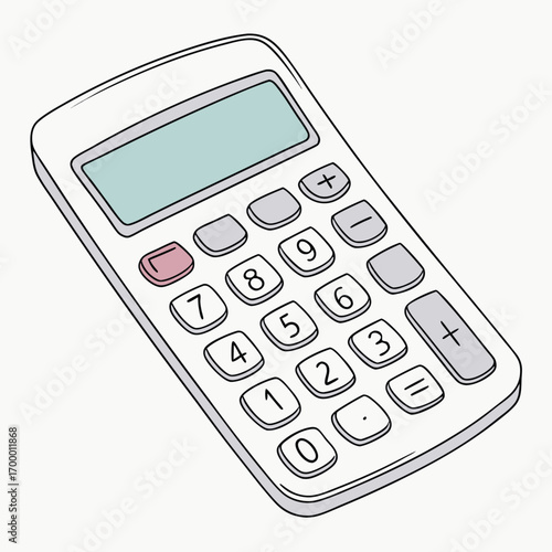 Black electronic digital calculator with a numerical display and keypad isolated on a white background for business and financial accounting