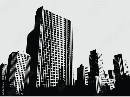 city silhouette pixelated vector illustration background black and white, silhouette pixel city, pixel art, line art city view