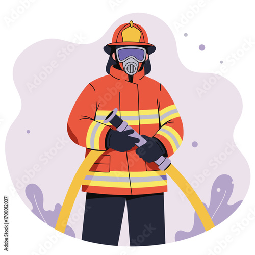Firefighter holding a hose and wearing protective gear in action  