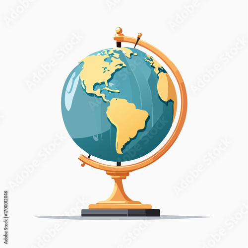Pixel Art Globe with Gold Stand on White Background