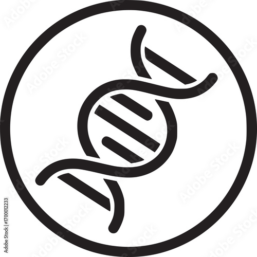 Dna molecule in circle isolated on white background genetic code, heredity, or biotechnology concept in vector line art illustration for scientific or medical design