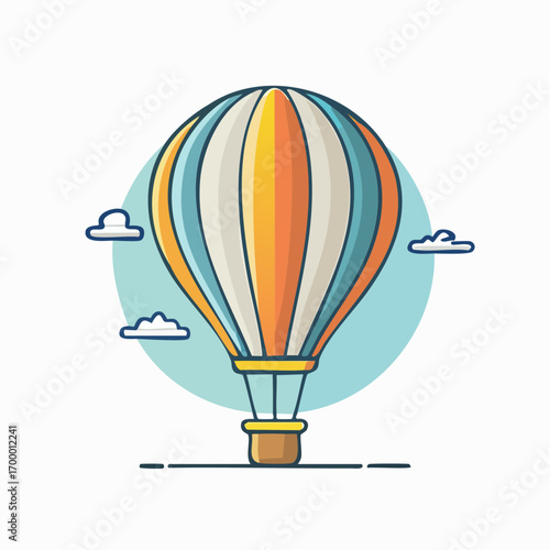 Blue Orange And White Hot Air Balloon With Clouds