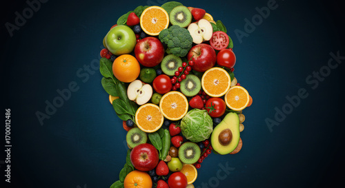 Healthy brain concept symbolizing fruit and vegetable intelligence and nutrition