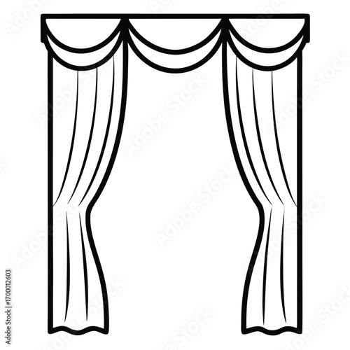 Stage Curtains Outline Icon Vector Illustration with Swag Top theater performance