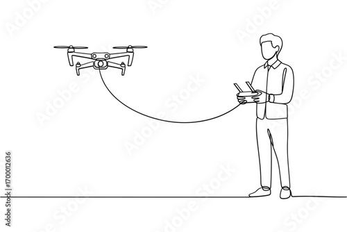 Man controlling a drone with a remote in a sketch style