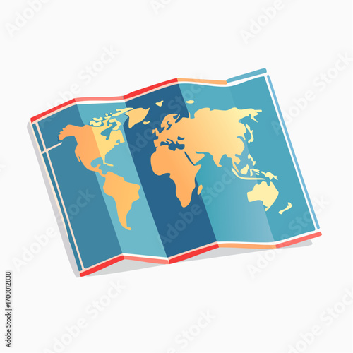 Folded World Map In Blue Orange And Red