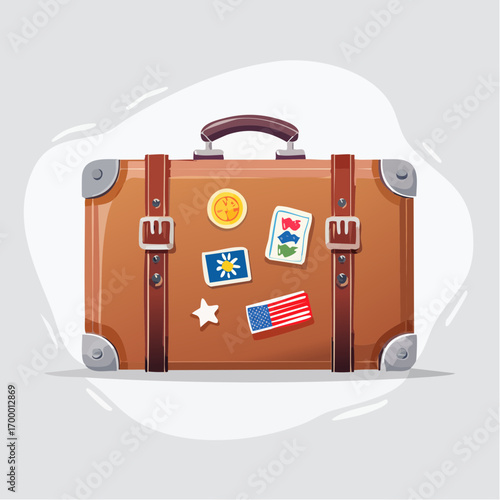 Brown Vintage Suitcase with Travel Stickers