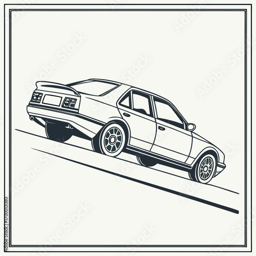 Black and white vector illustration of a classic sports car with a speedy silhouette on an isolated background