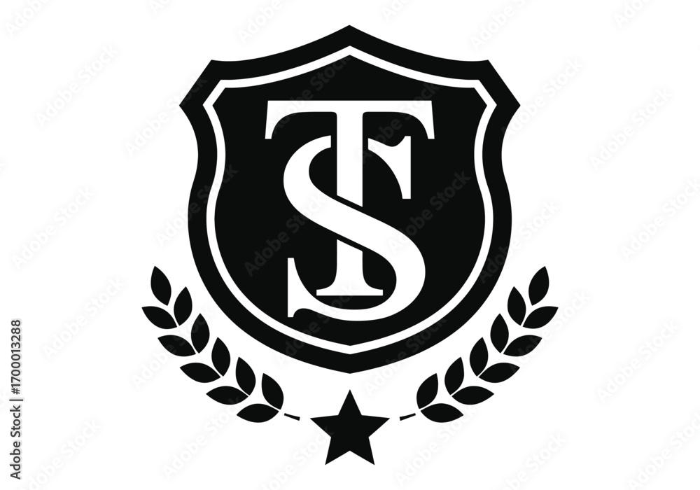 Fototapeta premium Elegant Monogram TS Shield Emblem with Laurel Badge Design