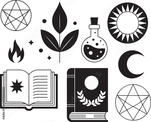 Occult Symbol Silhouette Collection Esoteric Icon Graphics Mystical Element Signs Spiritualism