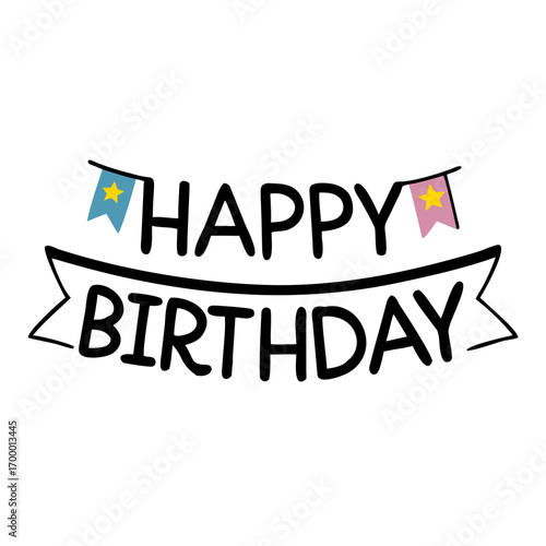 Happy Birthday Text Clipart Vector Illustration with Colorful Balloons, Confetti, Party Decoration, Isolated on White Background – Celebration Greeting Design.