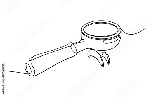 Minimalist single line drawing of an espresso portafilter